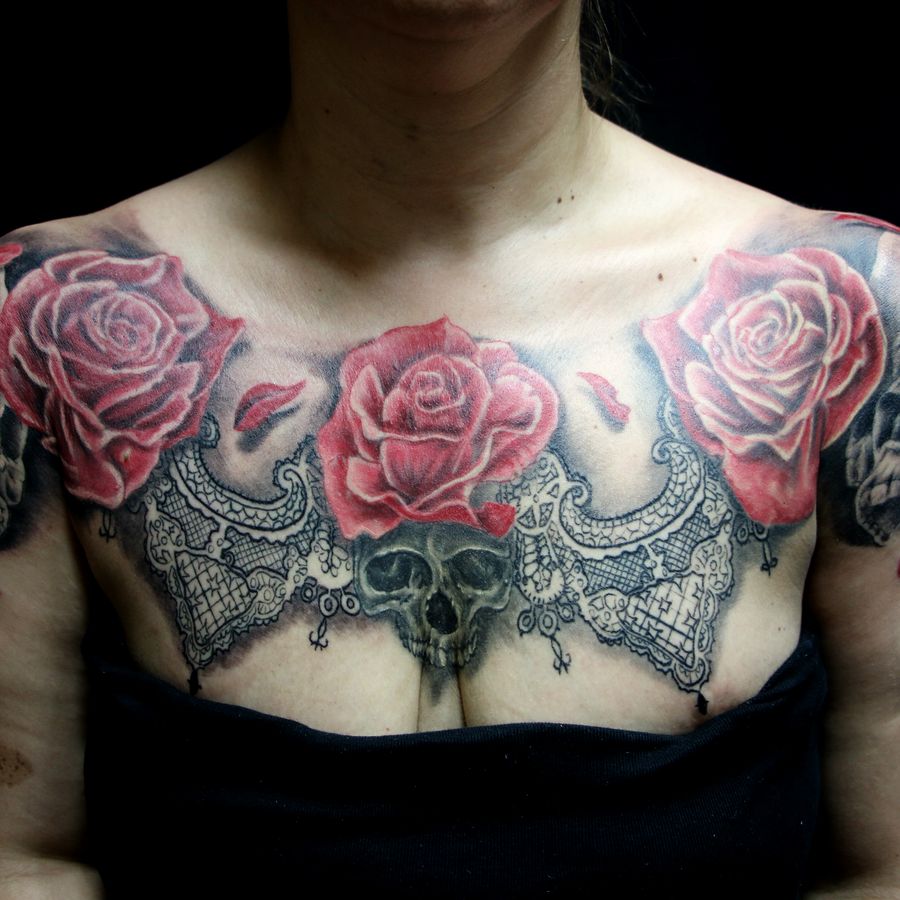 Roses and lace chest piece